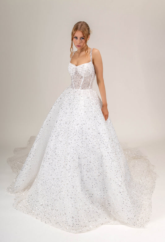LOOK 8 Classic square neckline glittering sequins bridal gown (Model WG2024-08)