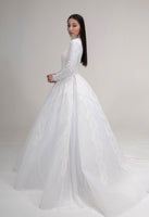 LOOK 27 Modest french corded lace sleeves fully lined bridal gown (Model WG2024-27)