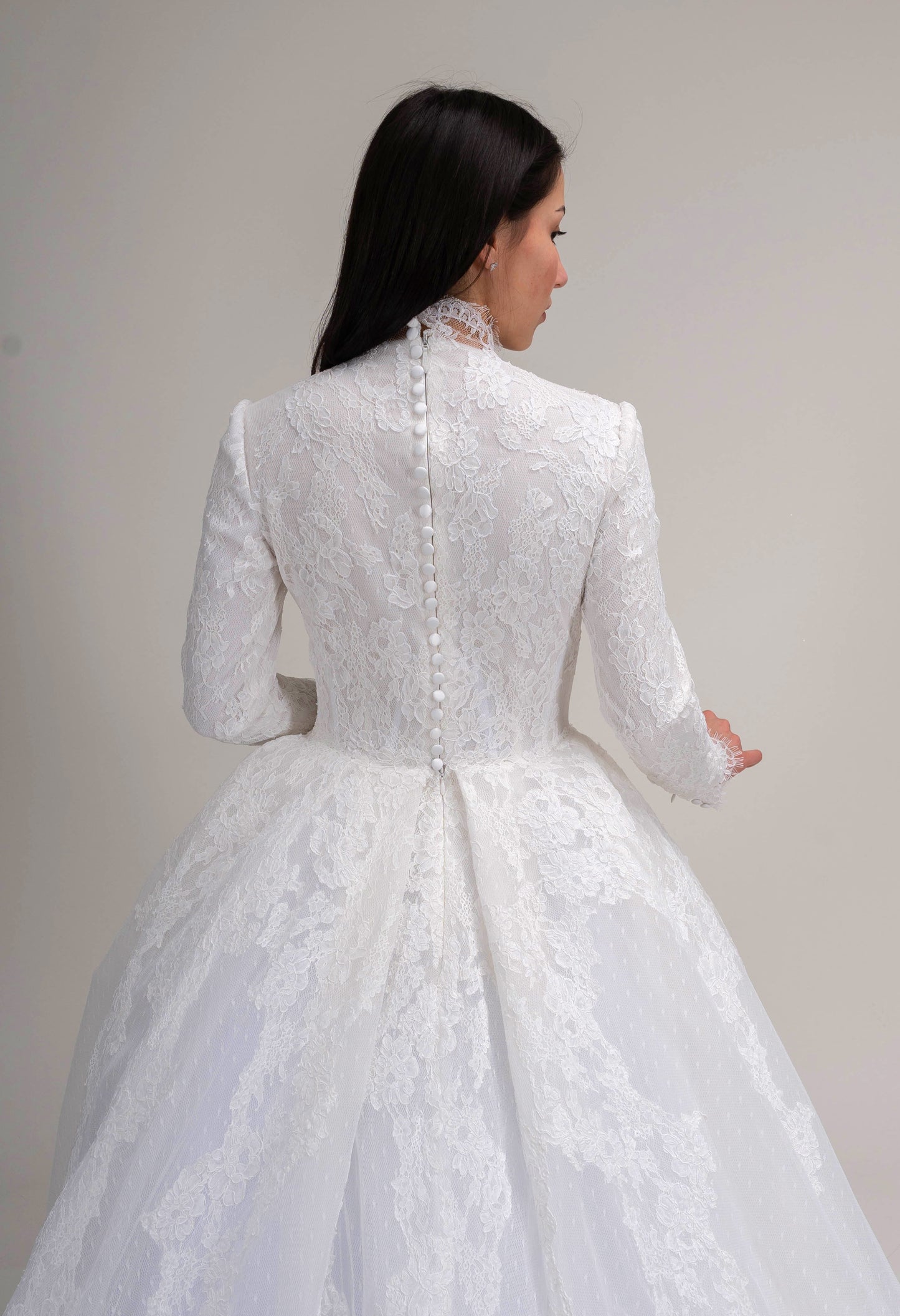 LOOK 27 Modest french corded lace sleeves fully lined bridal gown (Model WG2024-27)